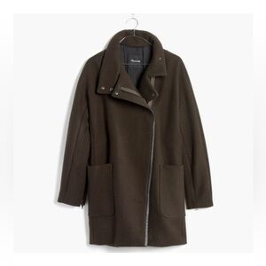 Madewell city grid cocoon coat- green with black trim - size 8